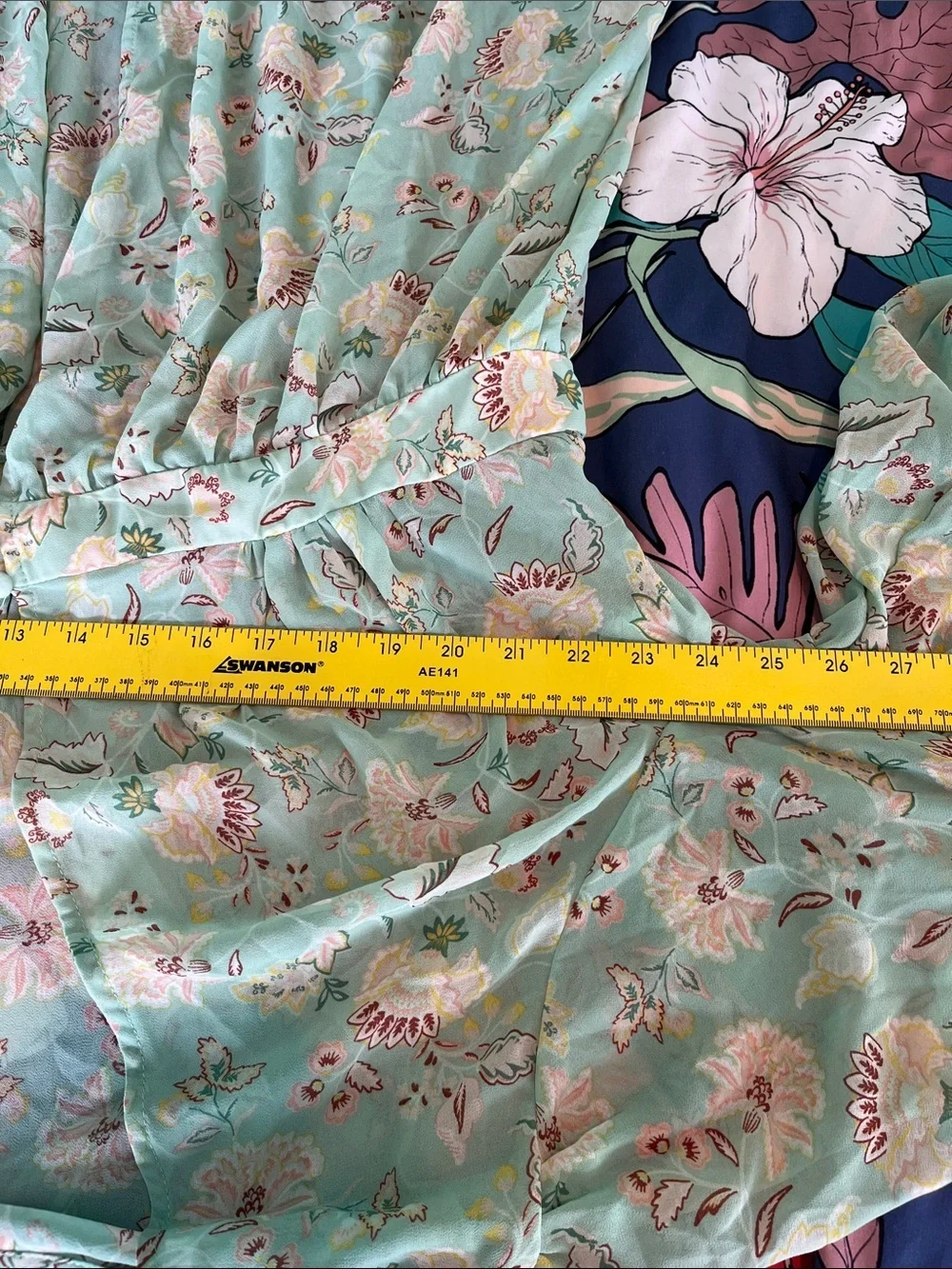 Mint Floral Long-Sleeve Kaftan Style Balloon sleeved dress